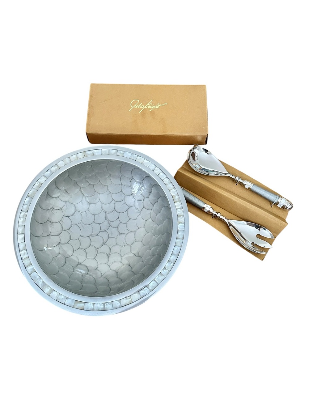 Julia Knight Classic 15” Round Bowl and Salad Serving Set in Platinum New